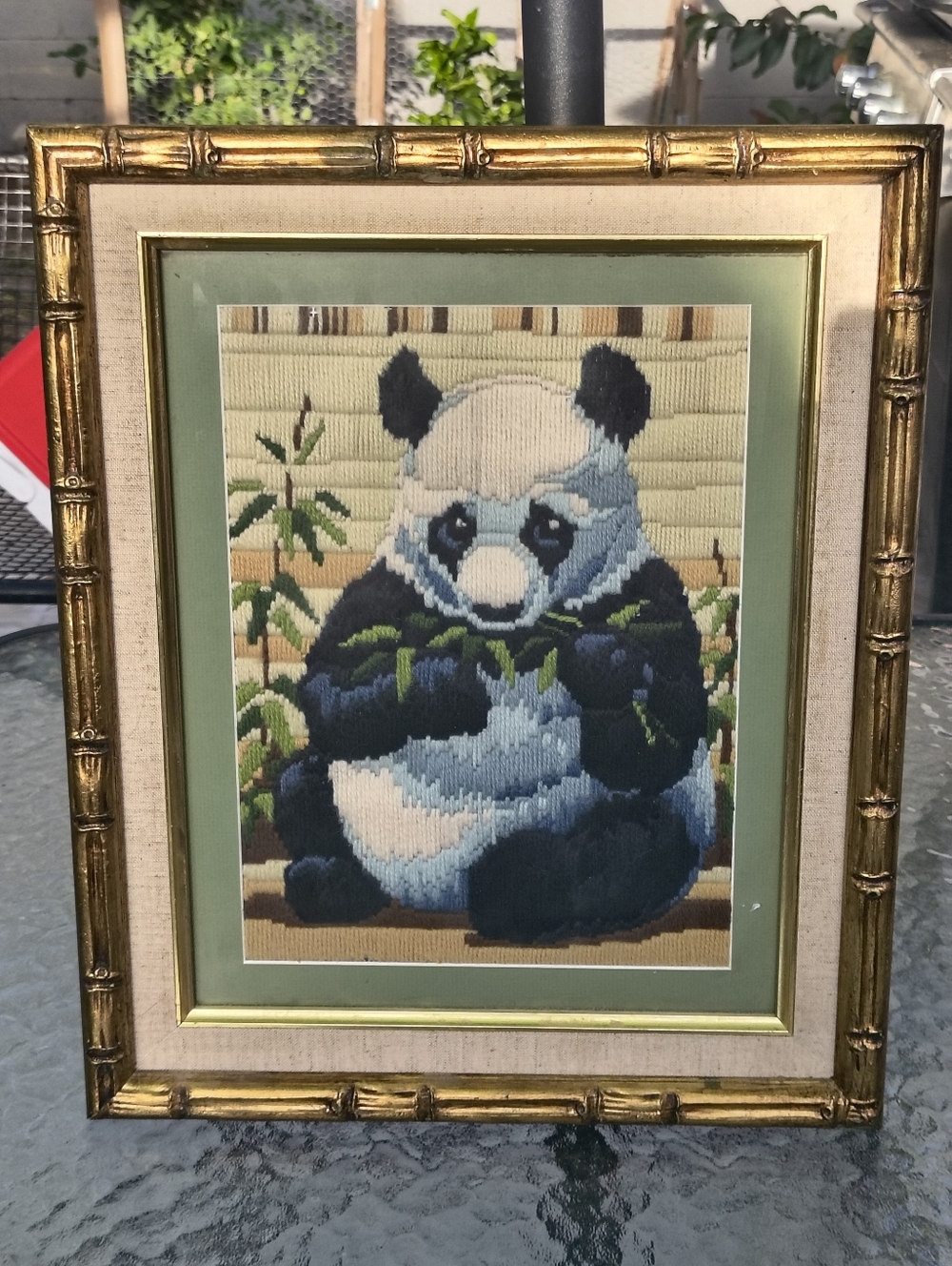 Vintage 80's Framed "The Panda," Monarch Horizons Finished Needlepoint Artwork